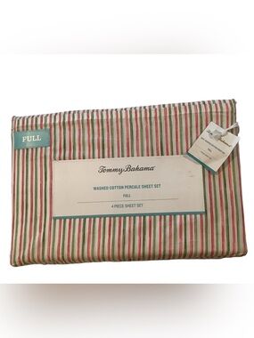 Tommy Bahama Cotton Percale Stripe Full Sheet Set New